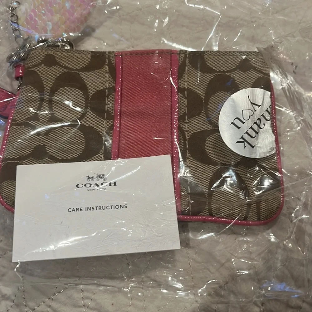 Coach Signature Pink Stripe Canvas Wristlet - Picture 8 of 9